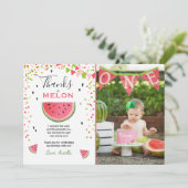 Watermeloen bedankkaart Een in een meloen Zomer (Staand voorkant)