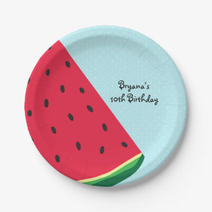 Watermeloen Blauw Plezier Zomer Verjaardagsfeestje Papieren Bordje