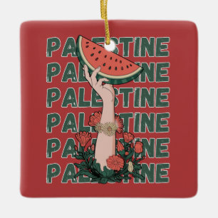 Watermeloen, bloemen en Palestijnse tekst Herhaal Keramisch Ornament