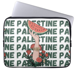 Watermeloen, bloemen en Palestijnse tekst Herhaal Laptop Sleeve