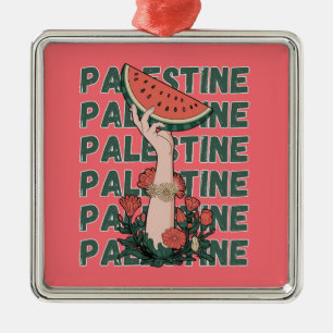 Watermeloen, bloemen en Palestijnse tekst Herhaal Metalen Ornament