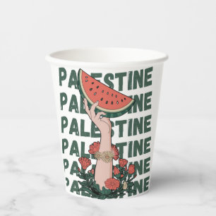 Watermeloen, bloemen en Palestijnse tekst Herhaal Papieren Bekers
