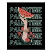 Watermeloen, bloemen en Palestijnse tekst Herhaal
