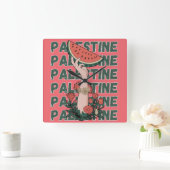 Watermeloen, bloemen en Palestijnse tekst Herhaal Vierkante Klok (Huis)