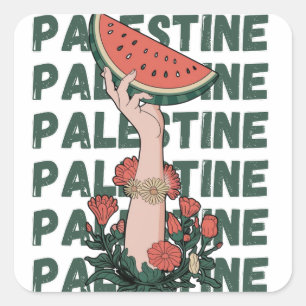 Watermeloen, bloemen en Palestijnse tekst Herhaal Vierkante Sticker