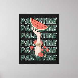 watermeloen, bloemen en palestina tekst Herhaal Canvas Afdruk