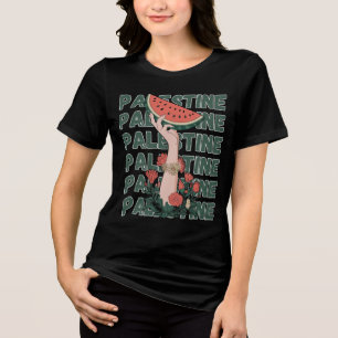 Watermeloen, bloemen en vrij Palestina Herhaal Tri-Blend Shirt