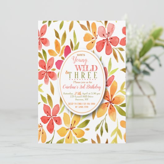 Watermeloen bloemen uitnodiging (Staand voorkant)