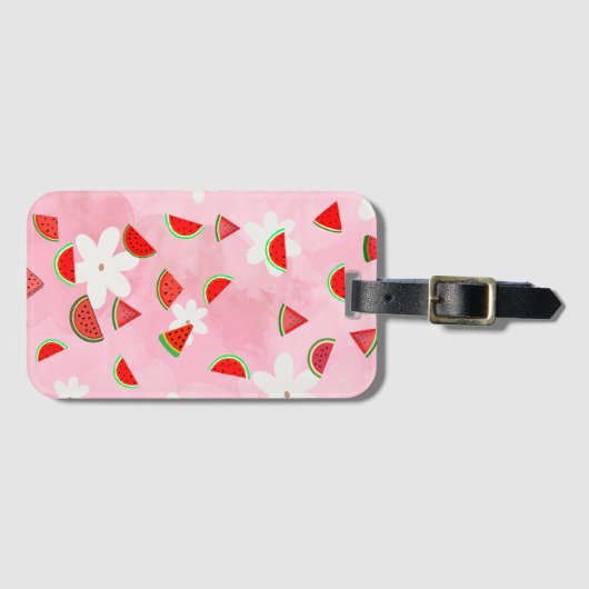Watermeloen Bloom – Fun Summer Floral Pattern Bagagelabel (Voorkant (horizontaal))