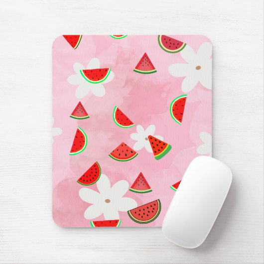 Watermeloen Bloom – Fun Summer Floral Pattern Muismat (Met muis)