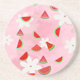 Watermeloen Bloom – Fun Summer Floral Pattern Zandsteen Onderzetter