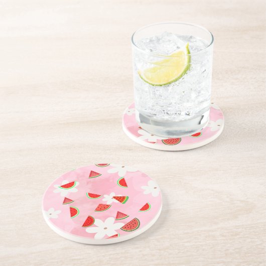 Watermeloen Bloom – Fun Summer Floral Pattern Zandsteen Onderzetter (Zijkant)