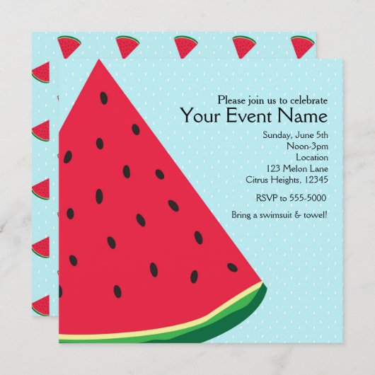Watermeloen Blue Fun Summertime Birthday Party Kaart (Voorkant / Achterkant)