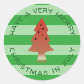 Watermeloen Boom Kerstmis in juli Groene Streep Ronde Sticker (Voorkant)