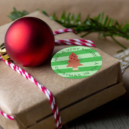 Watermeloen Boom Kerstmis in juli Groene Streep Ronde Sticker