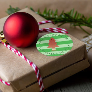 Watermeloen Boom Kerstmis in juli Groene Streep Ronde Sticker