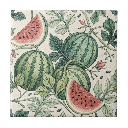 Watermeloen Botanicals Seamless Pattern Tegeltje (Voorkant)