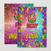 Watermeloen cartoon verjaardagsuitnodiging voor ki kaart (Voorkant / Achterkant)