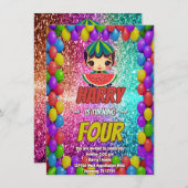 Watermeloen cartoon verjaardagsuitnodiging voor ki kaart (Voorkant / Achterkant)