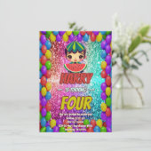 Watermeloen cartoon verjaardagsuitnodiging voor ki kaart (Staand voorkant)