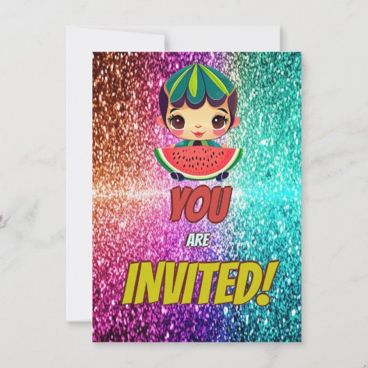 Watermeloen cartoon verjaardagsuitnodiging voor ki kaart (Achterkant)