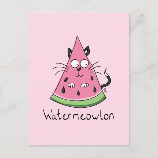 Watermeloen Cat Funny Summer Briefkaart (Voorkant)