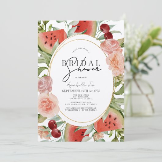 Watermeloen & Cherry Bloemen Vrijgezellenfeest Kaart (Staand voorkant)