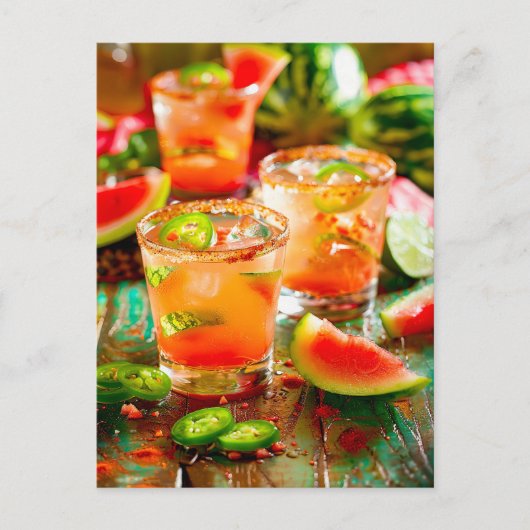 Watermeloen Chili Cocktail – Spicy Summer Feestdagenkaart (Voorkant)