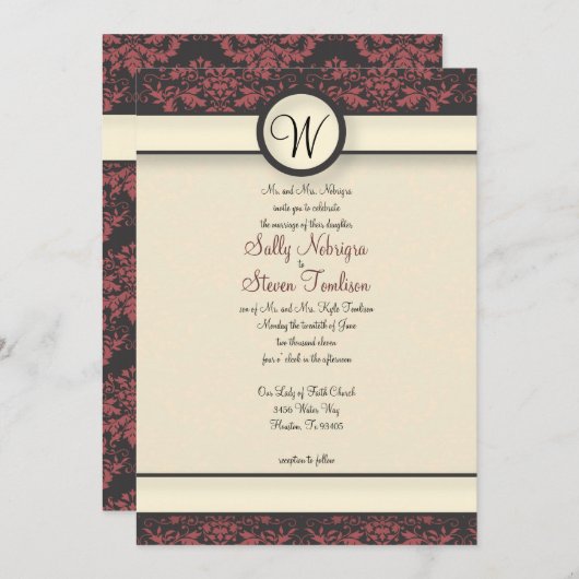 Watermeloen & Crème Damast Bruiloft Kaart (Voorkant / Achterkant)