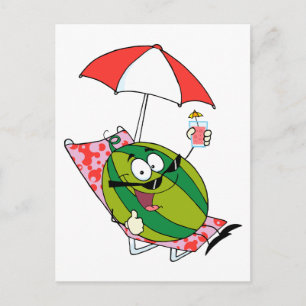 Watermeloen die een glas met ijs vasthouden briefkaart