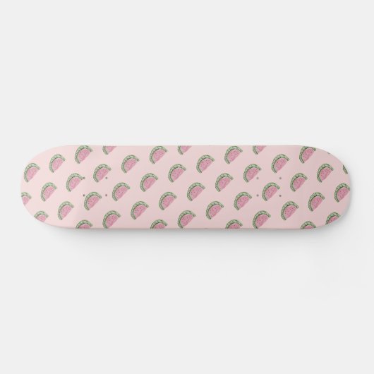 Watermeloen Doodles Pattern Roze Skateboard (Horizontaal)