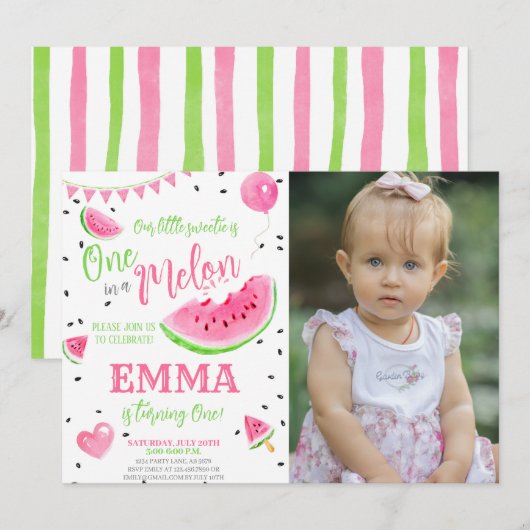 Watermeloen Een In Een Meloen 1e Verjaardag Foto Kaart (Voorkant / Achterkant)