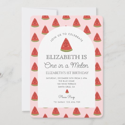 Watermeloen Een in een meloen 1e verjaardag Kaart (Voorkant)