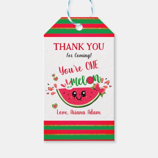 Watermeloen Een in een meloen Eerste Verjaardag Da Cadeaulabel (Voorkant)