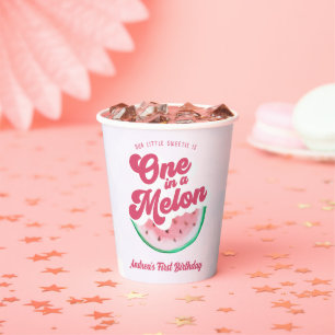 Watermeloen Een in een meloen Retro Eerste Verjaar Papieren Bekers