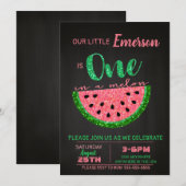 Watermeloen, een in een meloen uitnodiging Glitter (Voorkant / Achterkant)