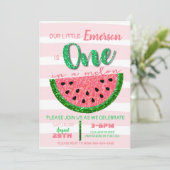 Watermeloen, een in een meloen uitnodiging Glitter (Staand voorkant)