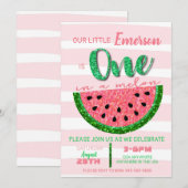 Watermeloen, een in een meloen uitnodiging Glitter (Voorkant / Achterkant)