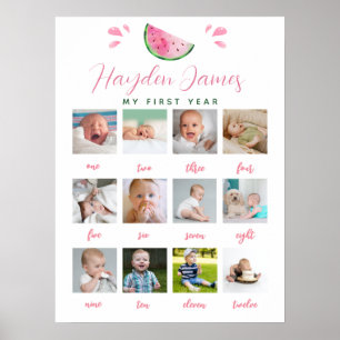 Watermeloen Eerste Jaar Verjaardag Fotobord Poster