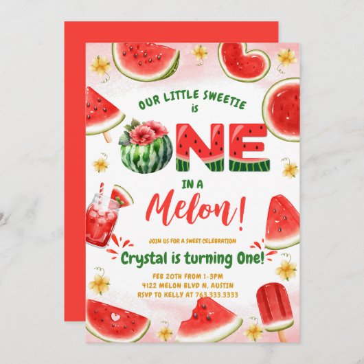 Watermeloen eerste verjaardag kaart (Voorkant / Achterkant)