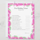 Watermeloen Eerste Verjaardag Trivia spel kaart (Voorkant)
