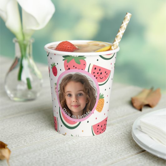 Watermeloen en aardbeien foto en naam Papier Papieren Bekers (Insitu)