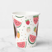 Watermeloen en aardbeien foto en naam Papier Papieren Bekers (Links)