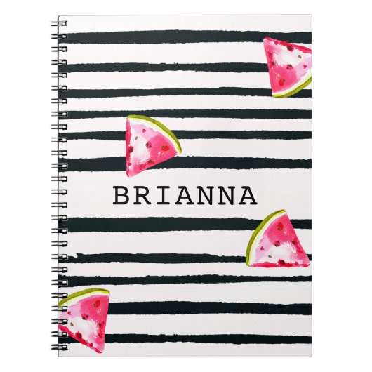 Watermeloen en Black Stripe Summer Chic Notitieboek (Voorkant)