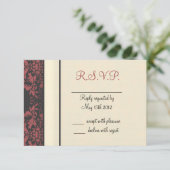 Watermeloen en cram Damask Wedding RSVP Kaartje (Staand voorkant)