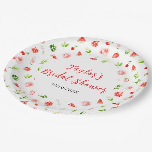 Watermeloen en granaatappel Vrijgezellenfeest Papieren Bordje (Gekanteld)