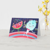 Watermeloen en Katoen Snoep Carnaval Verjaardag Kaart (Gele Bloem)