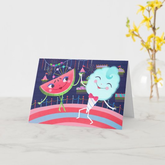 Watermeloen en Katoen Snoep Carnaval Verjaardag Kaart (Gele Bloem)