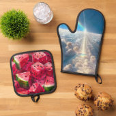Watermeloen en wolken ovenwant & pannenlap set (Top down)