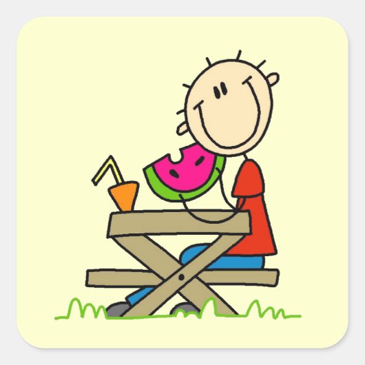 Watermeloen eten vierkante sticker (Voorkant)